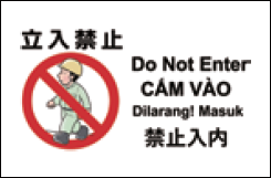 Safety Sign in five languages